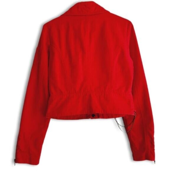 VERO MODA Toga Canvas Moto Bomber Textile Jacket Red Sz M - Picture 10 of 16